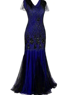 Hot Retro Stage [US Warehouse] 1920s Sequined Maxi Flapper Dress Dark blue