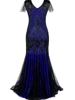 Hot Retro Stage [US Warehouse] 1920s Sequined Maxi Flapper Dress Dark blue