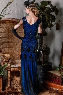 Hot Retro Stage [US Warehouse] 1920s Sequined Maxi Flapper Dress Dark blue