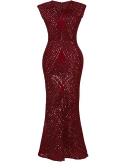 Fashion Retro Stage [US Warehouse] 1920s Sequined Sleeveless Geometric Dress