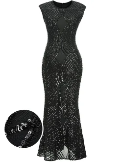 Fashion Retro Stage [US Warehouse] 1920s Sequined Sleeveless Geometric Dress