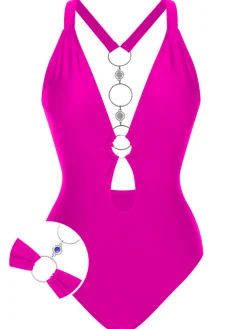 Sale Retro Stage [US Warehouse] 1950s Solid Hollow-out One-Piece Swimsuit