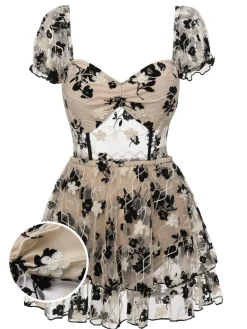 New Retro Stage [US Warehouse] 1950s Square Neck Floral Mesh One-Piece Swimsuit Multicolor