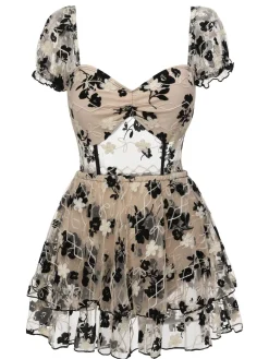 New Retro Stage [US Warehouse] 1950s Square Neck Floral Mesh One-Piece Swimsuit Multicolor