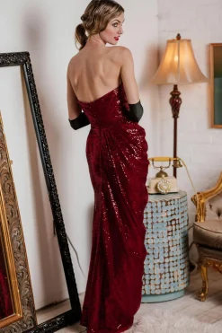 Sale Retro Stage [US Warehouse] 1920s Strapless Sequin Bridesmaid Dress Dark Red