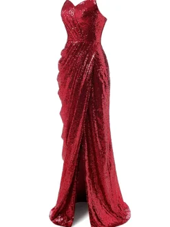 Sale Retro Stage [US Warehouse] 1920s Strapless Sequin Bridesmaid Dress Dark Red