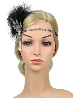 Best Retro Stage [US Warehouse] Silver 1920s Feather Rhinestone Headband