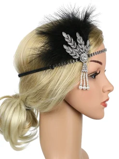Best Retro Stage [US Warehouse] Silver 1920s Feather Rhinestone Headband