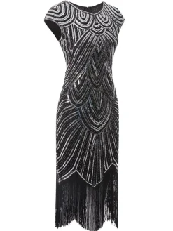 Hot Retro Stage [US Warehouse] 1920s Sequin Beaded Fringed Dress Silver