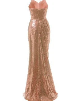 Hot Retro Stage [US Warehouse] Strapless Sequin Fold Prom Dress Apricot