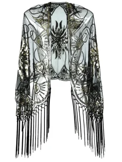 New Retro Stage [US Warehouse] Vintage Sequin Handmade Fringed Cape