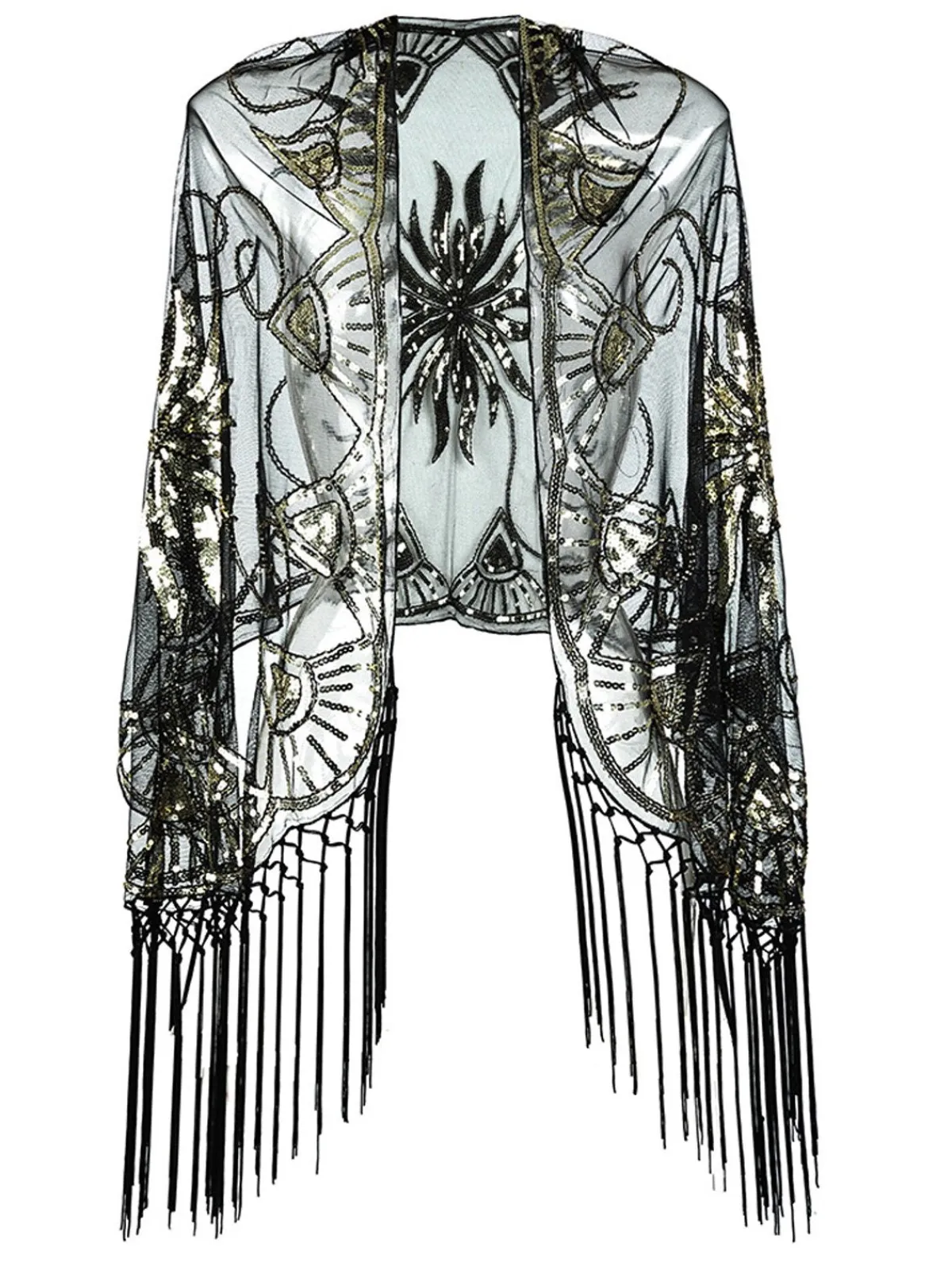 New Retro Stage [US Warehouse] Vintage Sequin Handmade Fringed Cape