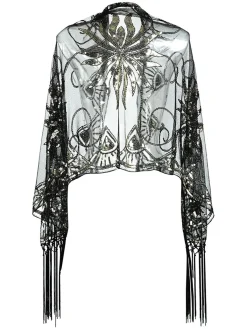 New Retro Stage [US Warehouse] Vintage Sequin Handmade Fringed Cape