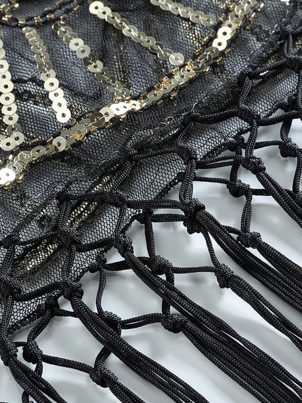New Retro Stage [US Warehouse] Vintage Sequin Handmade Fringed Cape