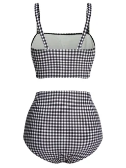 Clearance Retro Stage [US Warehouse] White & 1940s Plaid Suspenders Swimsuit Black