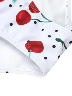 Clearance Retro Stage [US Warehouse] 1950s Cherry Lace-Up Halter Swimsuit White