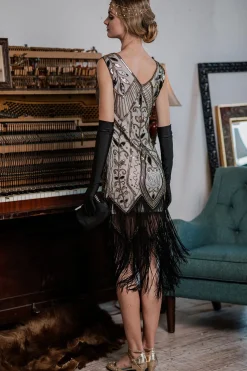Clearance Retro Stage [US Warehouse] 1920s Sequined Fringe Dress White