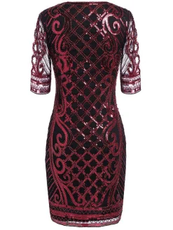 Fashion Retro Stage [US Warehouse] 1920s Sequined Embellished Dress Wine Red