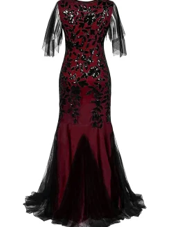 Discount Retro Stage [US Warehouse] 1920s Sequin Maxi Gowns Dress Wine red