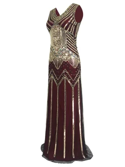 Best Retro Stage [US Warehouse] 1920s Sequin Flapper Maxi Dress Wine Red
