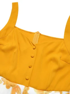 Sale Retro Stage [US Warehouse] 1950s Spaghetti Strap Floral Romper Yellow