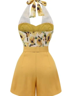 Outlet Retro Stage [US Warehouse] 1950s Sunflower Halter Romper Yellow