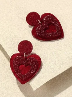 Hot Retro Stage Valentine Glitter Heart Shape Dangle Earrings