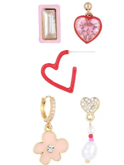 Fashion Retro Stage Valentine Heart Diamond Flower Earrings Set