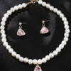 Fashion Retro Stage Valentine Imitation Pearl Necklace & Rhinestoned Earrings Set
