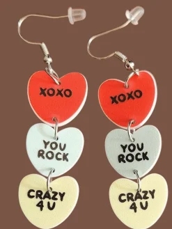 Best Retro Stage Valentine Triple Layer Heart Letter Drop Earrings