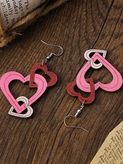 New Retro Stage Valentine Triple Layer Heart Drop Earrings