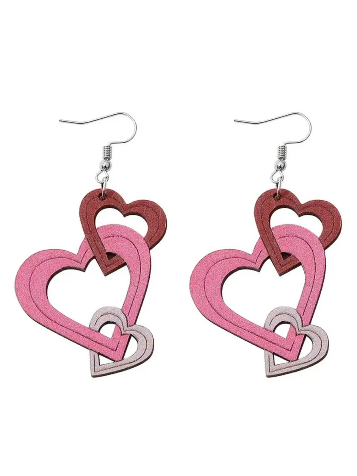 New Retro Stage Valentine Triple Layer Heart Drop Earrings