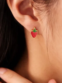 Outlet Retro Stage Vintage Alloy Strawberry & Cherry Fruit Earrings