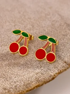 Outlet Retro Stage Vintage Alloy Strawberry & Cherry Fruit Earrings