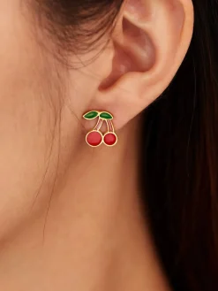 Outlet Retro Stage Vintage Alloy Strawberry & Cherry Fruit Earrings