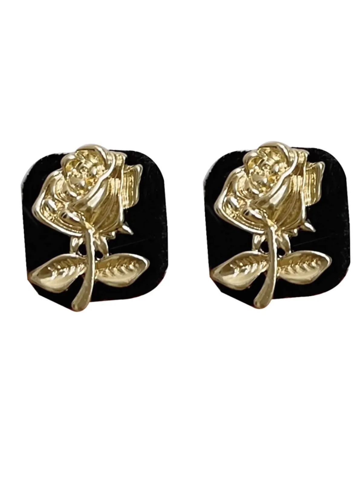 Online Retro Stage Vintage Black & Gold Cubic Flower Earrings