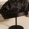 Fashion Retro Stage Vintage Black Rhinestoned Satin Beret Hat