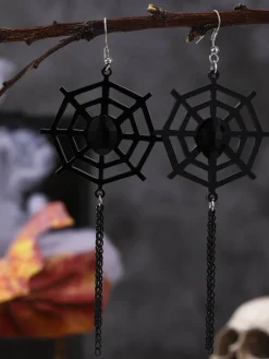 Best Retro Stage Vintage Black Spider Web Dangle Earrings