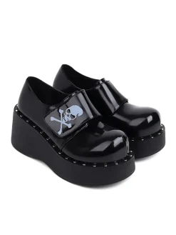 Outlet Retro Stage Vintage Toxic Skull Platform Shoes Black