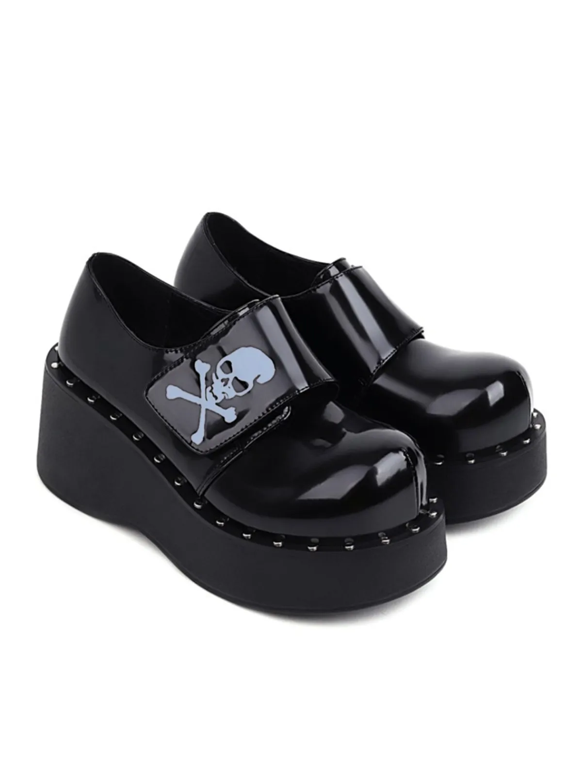 Outlet Retro Stage Vintage Toxic Skull Platform Shoes Black
