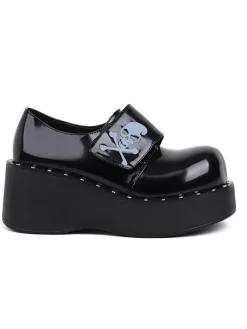 Outlet Retro Stage Vintage Toxic Skull Platform Shoes Black
