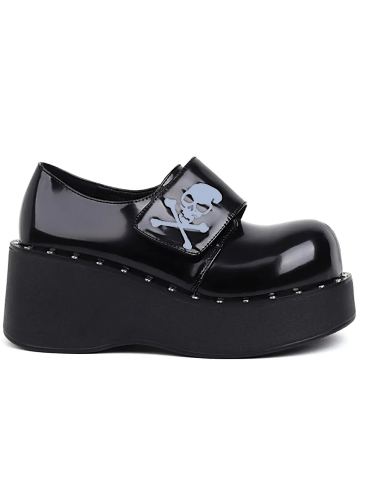 Outlet Retro Stage Vintage Toxic Skull Platform Shoes Black