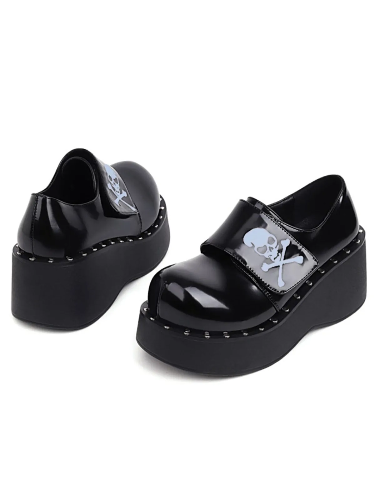 Outlet Retro Stage Vintage Toxic Skull Platform Shoes Black