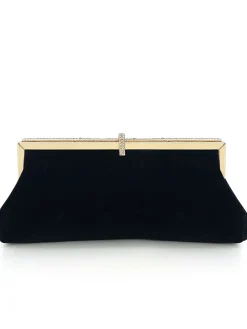 Discount Retro Stage Vintage Black Velour Rhinestones Handbag