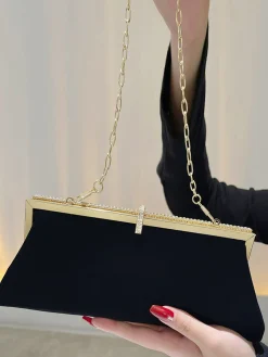 Discount Retro Stage Vintage Black Velour Rhinestones Handbag