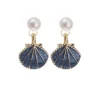 Hot Retro Stage Vintage Blue Shell Pearl Earrings