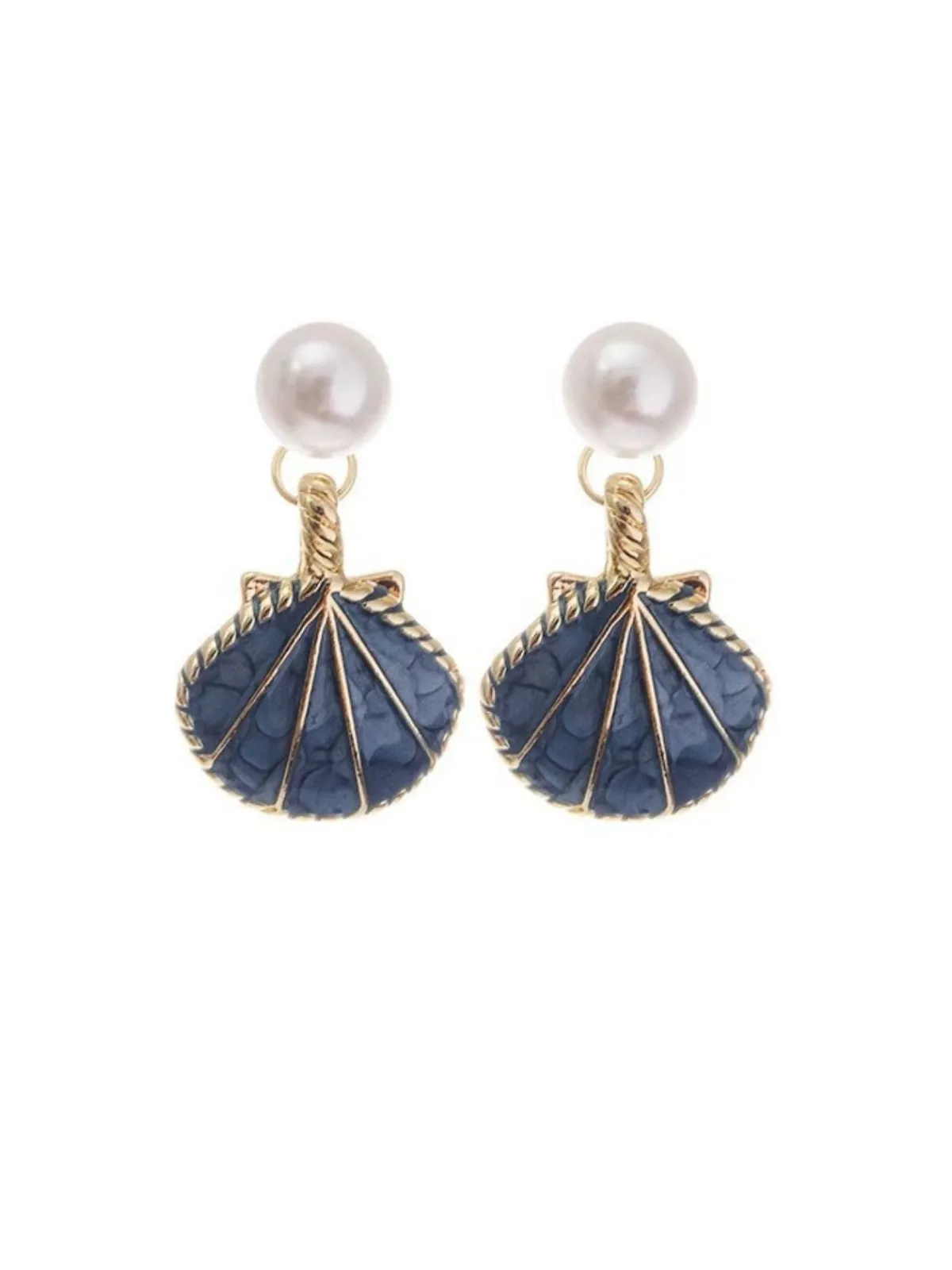 Hot Retro Stage Vintage Blue Shell Pearl Earrings