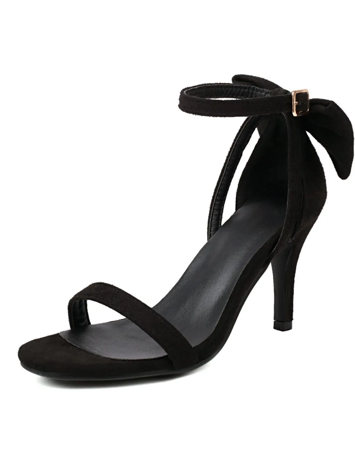 Online Retro Stage Vintage Bow Flannel Buckled Heel Sandals