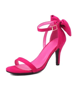 Online Retro Stage Vintage Bow Flannel Buckled Heel Sandals