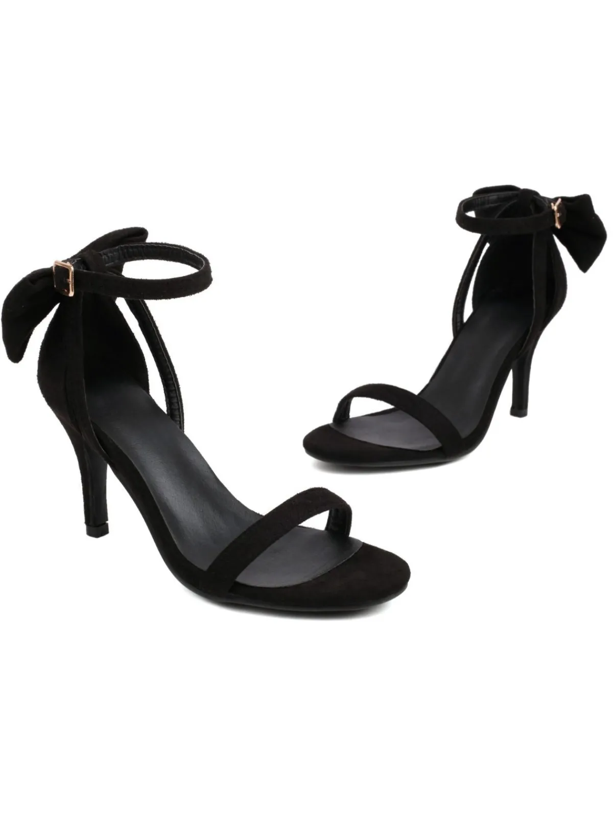 Online Retro Stage Vintage Bow Flannel Buckled Heel Sandals